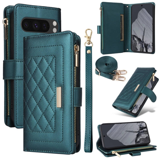 For Google Pixel 8 Pro Crossbody Zipper Wallet Rhombus Leather Phone Case(Green) - Google Cases by PMC Jewellery | Online Shopping South Africa | PMC Jewellery | Buy Now Pay Later Mobicred