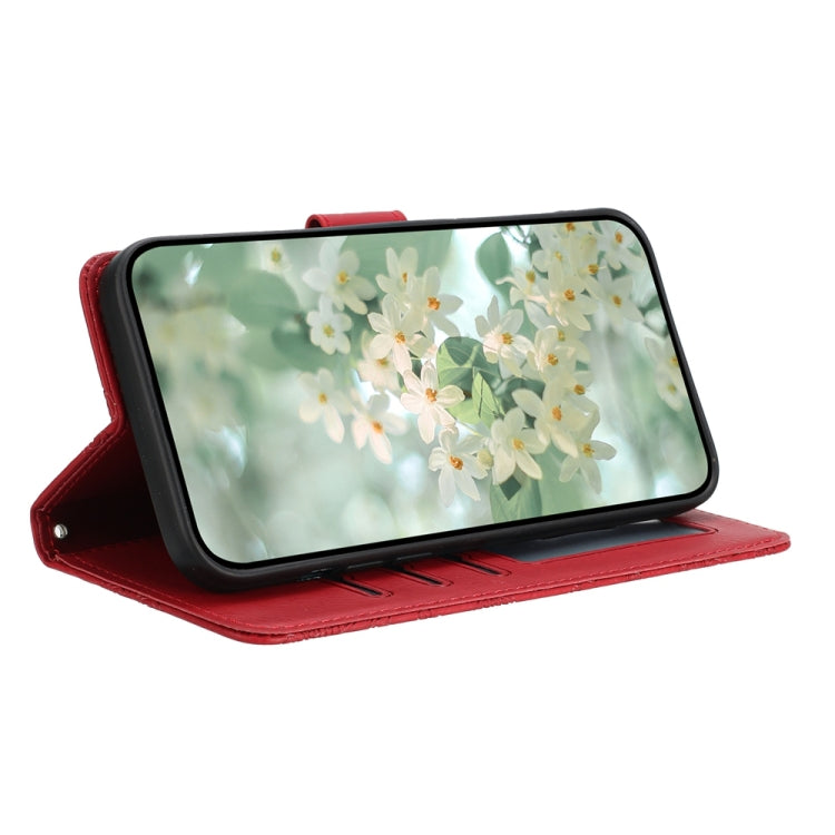 For iPhone 16e Floral Embossed Pattern Leather Phone Case(Red) - iPhone 16e Cases by PMC TechLife | Online Shopping South Africa | PMC TechLife | Buy Now Pay Later Mobicred