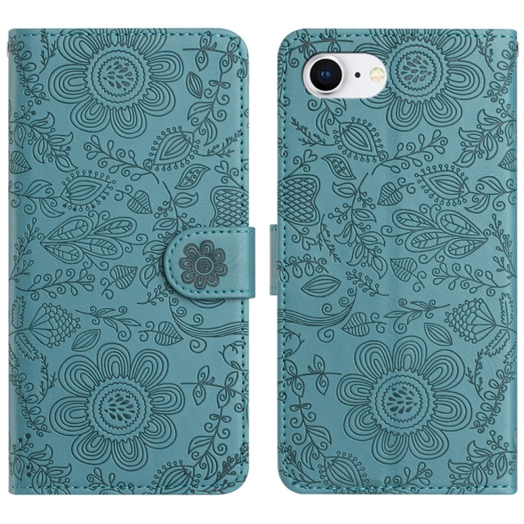 For iPhone 16e Floral Embossed Pattern Leather Phone Case(Dark Green) - iPhone 16e Cases by PMC TechLife | Online Shopping South Africa | PMC TechLife | Buy Now Pay Later Mobicred