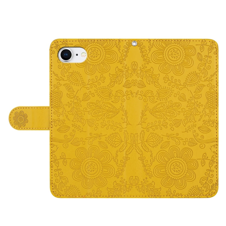 For iPhone 16e Floral Embossed Pattern Leather Phone Case(Yellow) - iPhone 16e Cases by PMC TechLife | Online Shopping South Africa | PMC TechLife | Buy Now Pay Later Mobicred