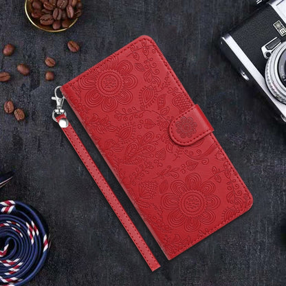 For Samsung Galaxy S25 5G Floral Embossed Pattern Leather Phone Case(Red) - Galaxy S25 5G Cases by PMC Jewellery | Online Shopping South Africa | PMC Jewellery | Buy Now Pay Later Mobicred