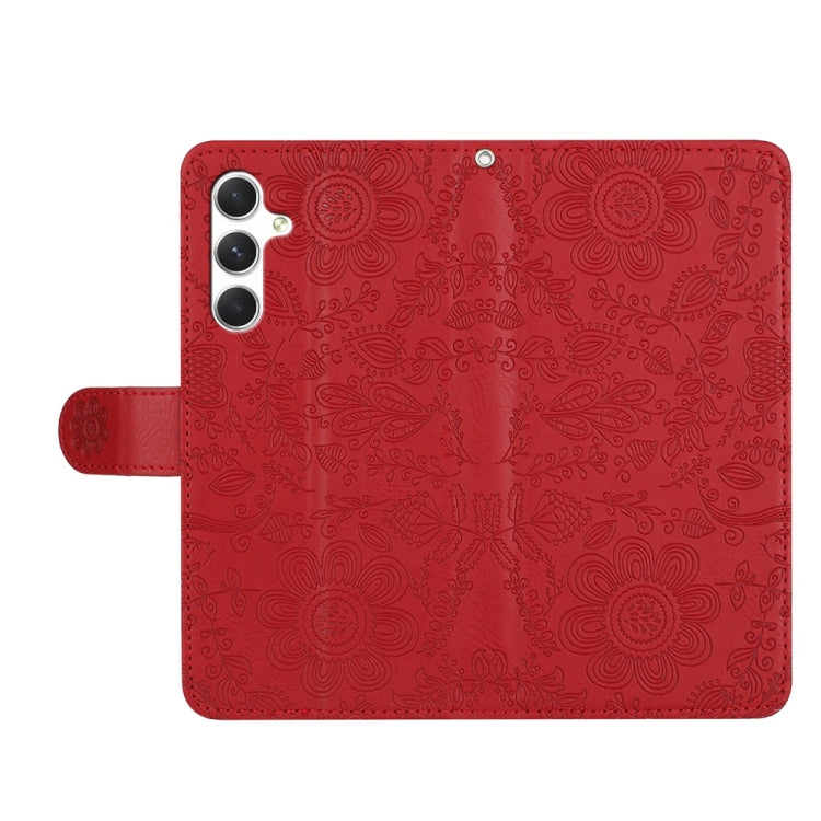 For Samsung Galaxy S25 5G Floral Embossed Pattern Leather Phone Case(Red) - Galaxy S25 5G Cases by PMC Jewellery | Online Shopping South Africa | PMC Jewellery | Buy Now Pay Later Mobicred