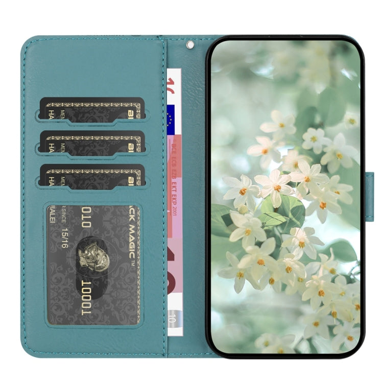 For Samsung Galaxy S25 5G Floral Embossed Pattern Leather Phone Case(Dark Green) - Galaxy S25 5G Cases by PMC Jewellery | Online Shopping South Africa | PMC Jewellery | Buy Now Pay Later Mobicred