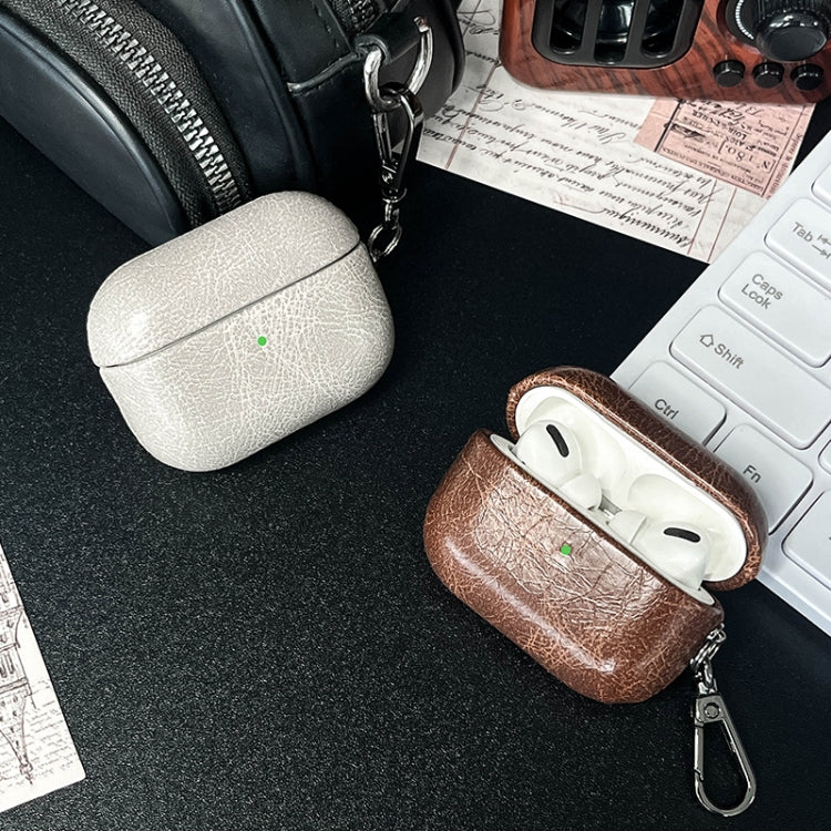 For AirPods Pro 2 Retro Oil Leather Bluetooth Earphones Protective Case(Coffee) - For AirPods Pro 2 by PMC Jewellery | Online Shopping South Africa | PMC Jewellery | Buy Now Pay Later Mobicred
