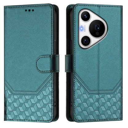 For Huawei Pura 70 Pro / Pura 70 Pro+ Honeycomb Embossing RFID Leather Phone Case(Peacock Green) - Huawei Cases by PMC Jewellery | Online Shopping South Africa | PMC Jewellery | Buy Now Pay Later Mobicred