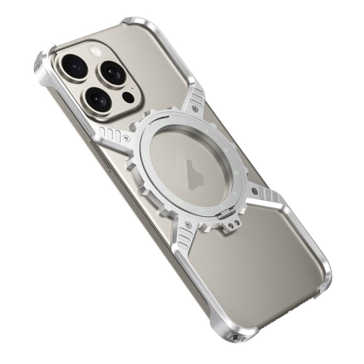 For iPhone 16 Pro Mechanical Gear MagSafe Holder Borderless Metal Phone Case(Silver) - iPhone 16 Pro Cases by PMC Jewellery | Online Shopping South Africa | PMC Jewellery | Buy Now Pay Later Mobicred