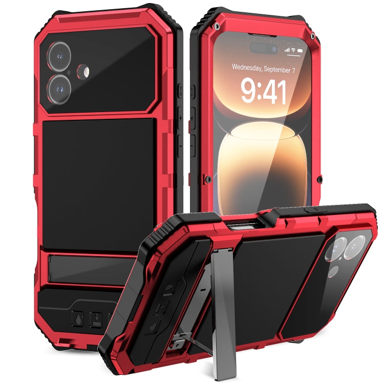 For iPhone 16 Plus R-JUST Life Waterproof Dustproof Shockproof Holder Phone Case(Red) - free shipping - PMC Jewellery - Order now!