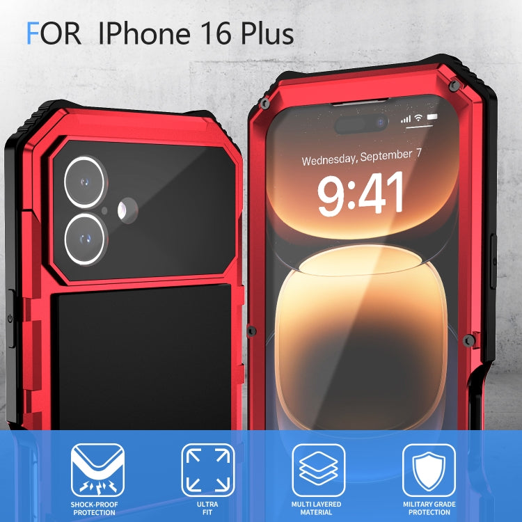 For iPhone 16 Plus R-JUST Life Waterproof Dustproof Shockproof Holder Phone Case(Red) - iPhone 16 Plus Cases by R-JUST | Online Shopping South Africa | PMC Jewellery | Buy Now Pay Later Mobicred