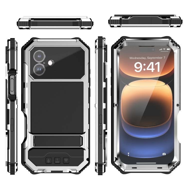 For iPhone 16 Plus R-JUST Life Waterproof Dustproof Shockproof Holder Phone Case(Silver) - free shipping - PMC Jewellery - Order now!