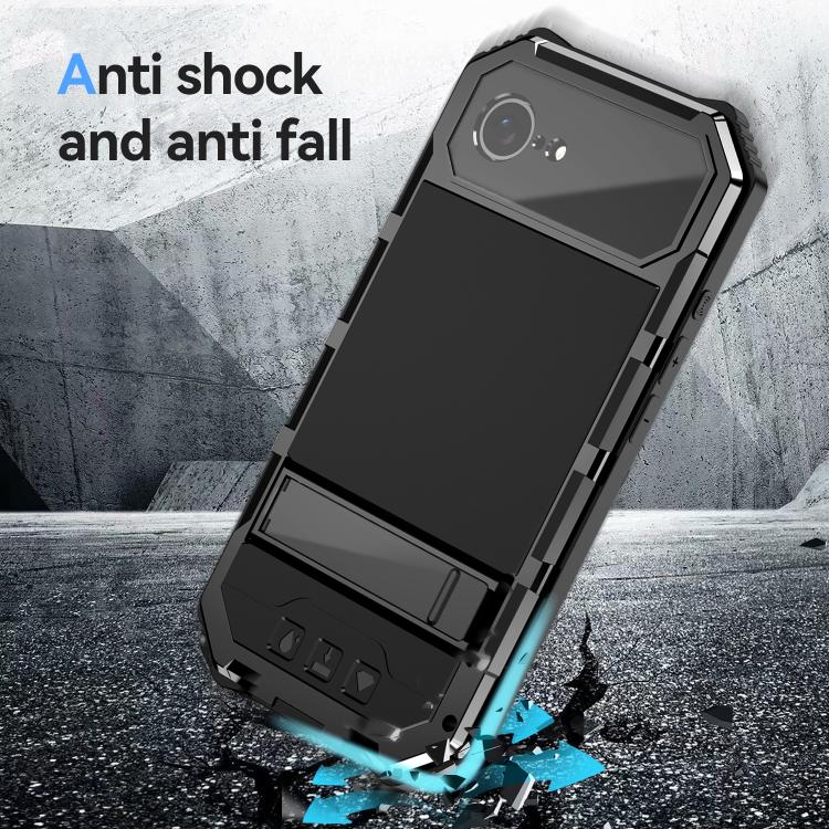 For iPhone 16e R-JUST Life Waterproof Dustproof Shockproof Holder Phone Case(Black) - free shipping - PMC TechLife - Order now!