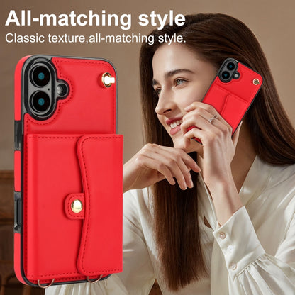 For iPhone 16 Plus RFID Card Slot Phone Case with Long Lanyard(Red) - iPhone 16 Plus Cases by PMC Jewellery | Online Shopping South Africa | PMC Jewellery | Buy Now Pay Later Mobicred