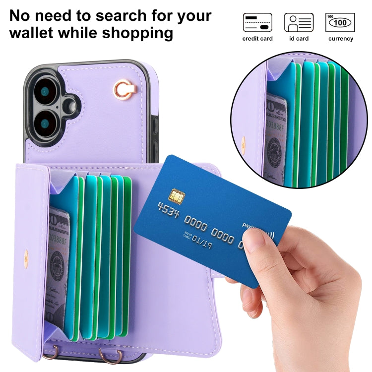 For iPhone 16 Plus RFID Card Slot Phone Case with Long Lanyard(Purple) - iPhone 16 Plus Cases by PMC Jewellery | Online Shopping South Africa | PMC Jewellery | Buy Now Pay Later Mobicred