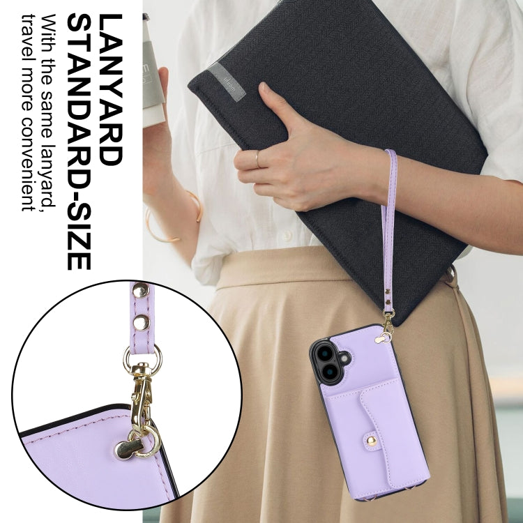 For iPhone 16 Plus RFID Card Slot Phone Case with Long Lanyard(Purple) - iPhone 16 Plus Cases by PMC Jewellery | Online Shopping South Africa | PMC Jewellery | Buy Now Pay Later Mobicred