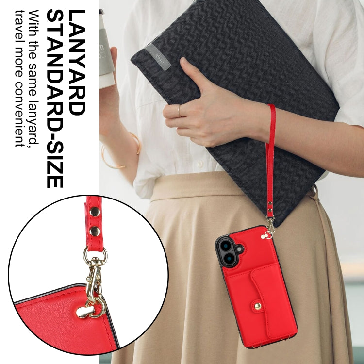 For iPhone 16 RFID Card Slot Phone Case with Long Lanyard(Red) - iPhone 16 Cases by PMC Jewellery | Online Shopping South Africa | PMC Jewellery | Buy Now Pay Later Mobicred