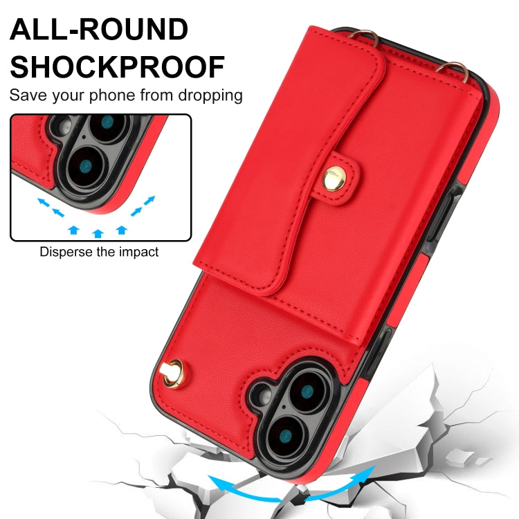 For iPhone 16 RFID Card Slot Phone Case with Long Lanyard(Red) - iPhone 16 Cases by PMC Jewellery | Online Shopping South Africa | PMC Jewellery | Buy Now Pay Later Mobicred