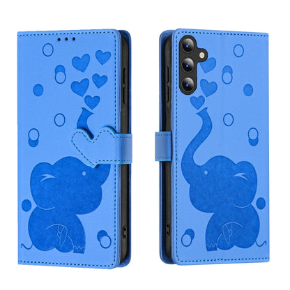 For Samsung Galaxy S25 5G Cartoon Elephant Embossed Leather Phone Case(Blue) - Galaxy S25 5G Cases by PMC Jewellery | Online Shopping South Africa | PMC Jewellery | Buy Now Pay Later Mobicred