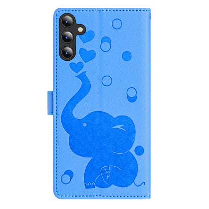 For Samsung Galaxy S25 5G Cartoon Elephant Embossed Leather Phone Case(Blue) - Galaxy S25 5G Cases by PMC Jewellery | Online Shopping South Africa | PMC Jewellery | Buy Now Pay Later Mobicred