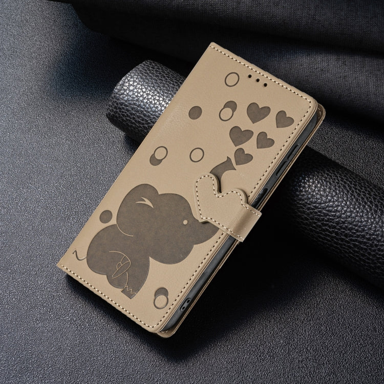 For Samsung Galaxy S25 5G Cartoon Elephant Embossed Leather Phone Case(Khaki) - Galaxy S25 5G Cases by PMC Jewellery | Online Shopping South Africa | PMC Jewellery | Buy Now Pay Later Mobicred