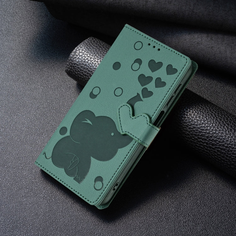 For Samsung Galaxy S25+ 5G Cartoon Elephant Embossed Leather Phone Case(Green) - Galaxy S25+ 5G Cases by PMC Jewellery | Online Shopping South Africa | PMC Jewellery | Buy Now Pay Later Mobicred