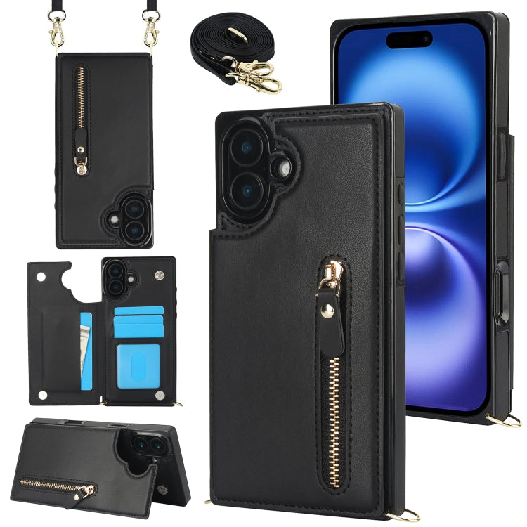 For iPhone 16 Plus Cross-body Zipper Square Phone Case(Black) - iPhone 16 Plus Cases by PMC Jewellery | Online Shopping South Africa | PMC Jewellery | Buy Now Pay Later Mobicred