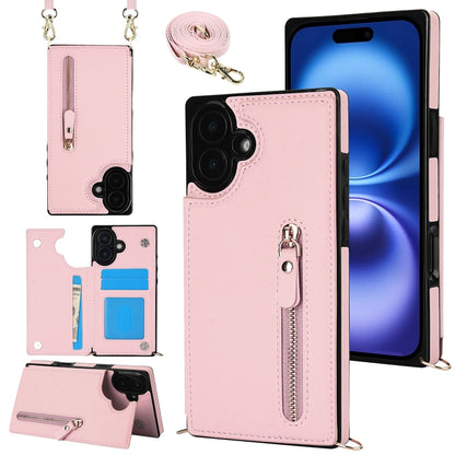 For iPhone 16 Cross-body Zipper Square Phone Case(Pink) - iPhone 16 Cases by PMC Jewellery | Online Shopping South Africa | PMC Jewellery | Buy Now Pay Later Mobicred