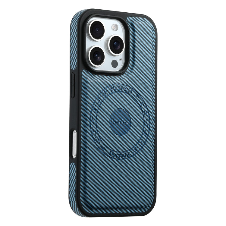 For iPhone 16 Pro Max Denior Carbon Fiber Texture Leather MagSafe Phone Case(Blue) - iPhone 16 Pro Max Cases by Denior | Online Shopping South Africa | PMC Jewellery | Buy Now Pay Later Mobicred