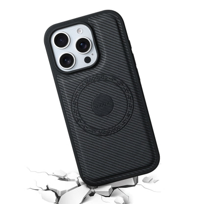 For iPhone 16 Pro Denior Carbon Fiber Texture Leather MagSafe Phone Case(Black) - iPhone 16 Pro Cases by Denior | Online Shopping South Africa | PMC Jewellery | Buy Now Pay Later Mobicred