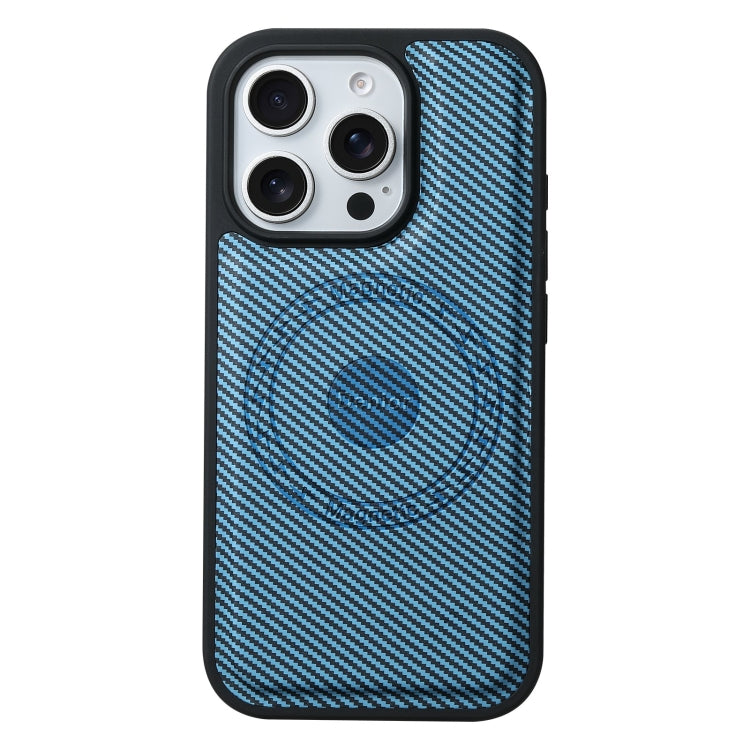 For iPhone 16 Pro Denior Carbon Fiber Texture Leather MagSafe Phone Case(Blue) - iPhone 16 Pro Cases by Denior | Online Shopping South Africa | PMC Jewellery | Buy Now Pay Later Mobicred