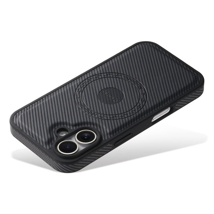 For iPhone 16 Denior Carbon Fiber Texture Leather MagSafe Phone Case(Black) - iPhone 16 Cases by Denior | Online Shopping South Africa | PMC Jewellery | Buy Now Pay Later Mobicred