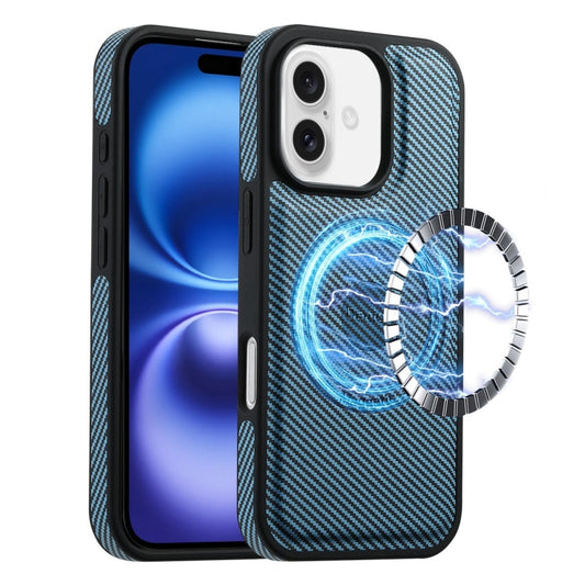 For iPhone 16 Denior Carbon Fiber Texture Leather MagSafe Phone Case(Blue) - iPhone 16 Cases by Denior | Online Shopping South Africa | PMC Jewellery | Buy Now Pay Later Mobicred