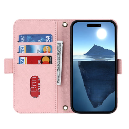 For iPhone 16 Plus Cross Texture Crossbody Lanyard Leather Phone Case(Pink) - iPhone 16 Plus Cases by PMC Jewellery | Online Shopping South Africa | PMC Jewellery | Buy Now Pay Later Mobicred