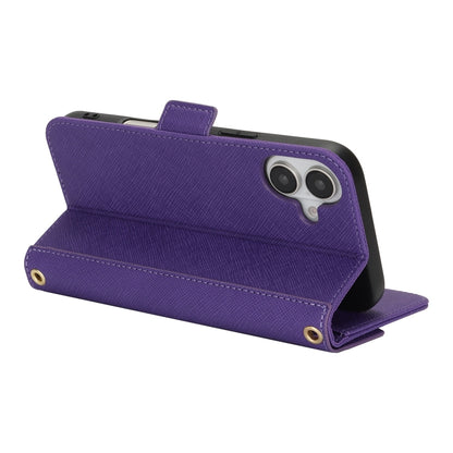 For iPhone 16 Cross Texture Crossbody Lanyard Leather Phone Case(Purple) - iPhone 16 Cases by PMC Jewellery | Online Shopping South Africa | PMC Jewellery | Buy Now Pay Later Mobicred