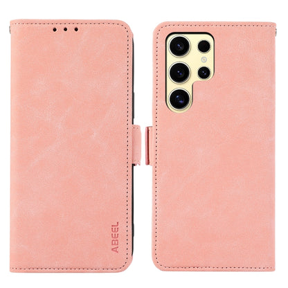 For Samsung Galaxy S25 Ultra 5G ABEEL Frosted Magnetic RFID Leather Phone Case(Pink) - Galaxy S25 Ultra 5G Cases by PMC Jewellery | Online Shopping South Africa | PMC Jewellery | Buy Now Pay Later Mobicred