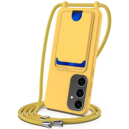 For Samsung Galaxy S25+ 5G Integrated Card Bag Solid Color Liquid Silicone Phone Case with Lanyard(Yellow) - Galaxy S25+ 5G Cases by PMC Jewellery | Online Shopping South Africa | PMC Jewellery | Buy Now Pay Later Mobicred