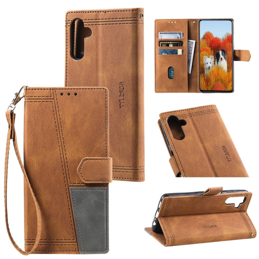 For Samsung Galaxy S25 5G TTUDRCH Embossed Line Splicing Leather Phone Case(Brown) - Galaxy S25 5G Cases by PMC Jewellery | Online Shopping South Africa | PMC Jewellery | Buy Now Pay Later Mobicred