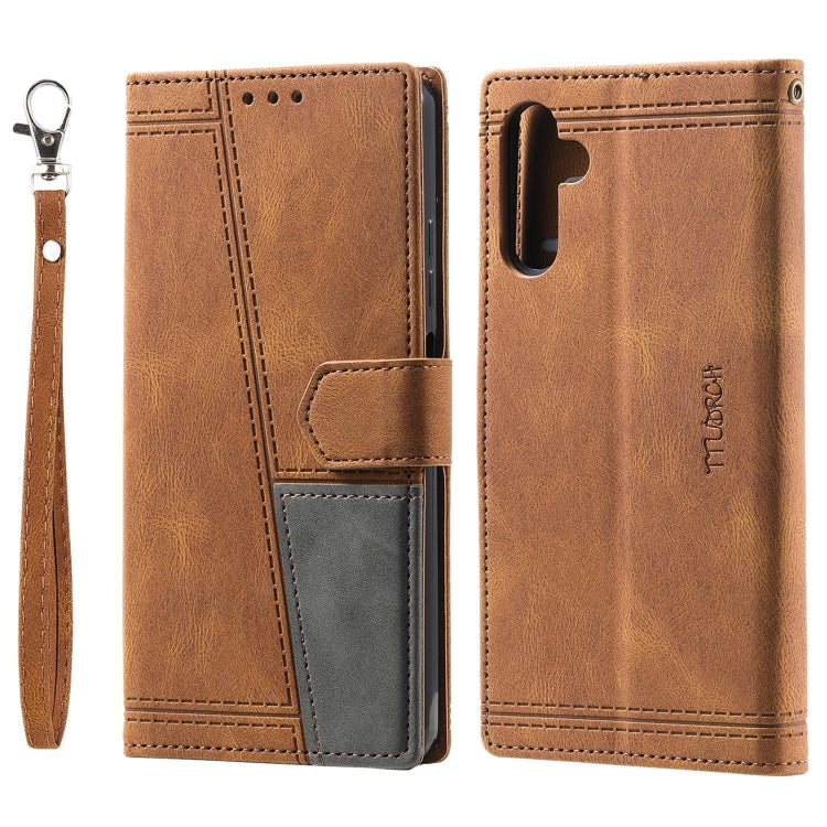 For Samsung Galaxy S25+ 5G TTUDRCH Embossed Line Splicing Leather Phone Case(Brown) - Galaxy S25+ 5G Cases by PMC Jewellery | Online Shopping South Africa | PMC Jewellery | Buy Now Pay Later Mobicred