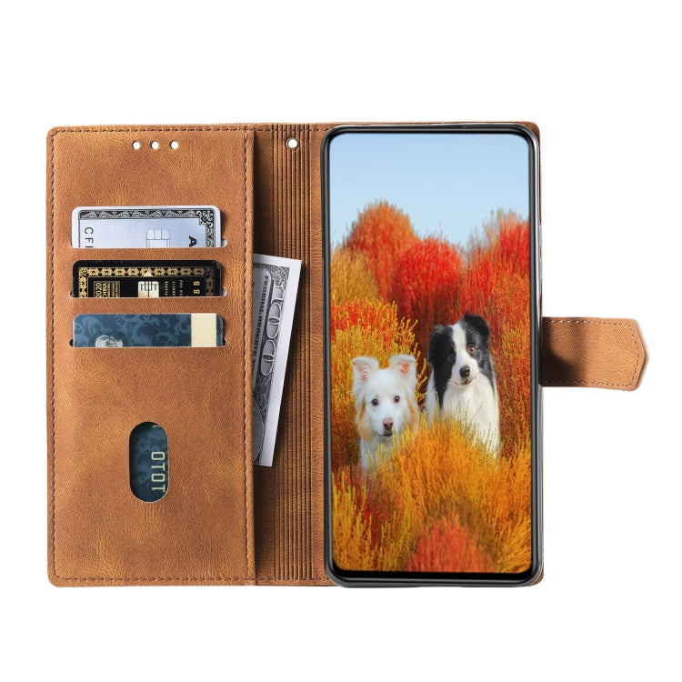 For Samsung Galaxy S25+ 5G TTUDRCH Embossed Line Splicing Leather Phone Case(Brown) - Galaxy S25+ 5G Cases by PMC Jewellery | Online Shopping South Africa | PMC Jewellery | Buy Now Pay Later Mobicred