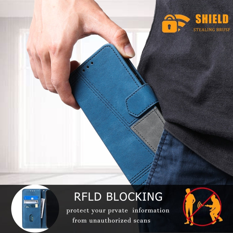 For Samsung Galaxy S25+ 5G TTUDRCH Embossed Line Splicing Leather Phone Case(Blue) - Galaxy S25+ 5G Cases by PMC Jewellery | Online Shopping South Africa | PMC Jewellery | Buy Now Pay Later Mobicred