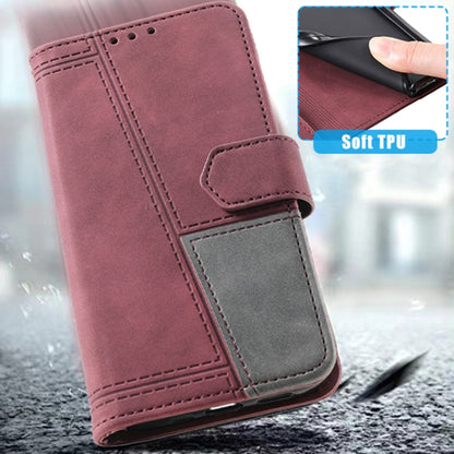 For Samsung Galaxy S25+ 5G TTUDRCH Embossed Line Splicing Leather Phone Case(Wine Red) - Galaxy S25+ 5G Cases by PMC Jewellery | Online Shopping South Africa | PMC Jewellery | Buy Now Pay Later Mobicred