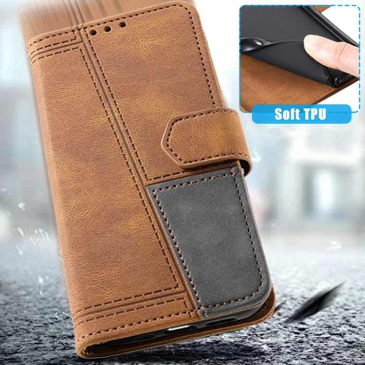 For Samsung Galaxy S25 Ultra 5G TTUDRCH Embossed Line Splicing Leather Phone Case(Brown) - Galaxy S25 Ultra 5G Cases by PMC Jewellery | Online Shopping South Africa | PMC Jewellery | Buy Now Pay Later Mobicred