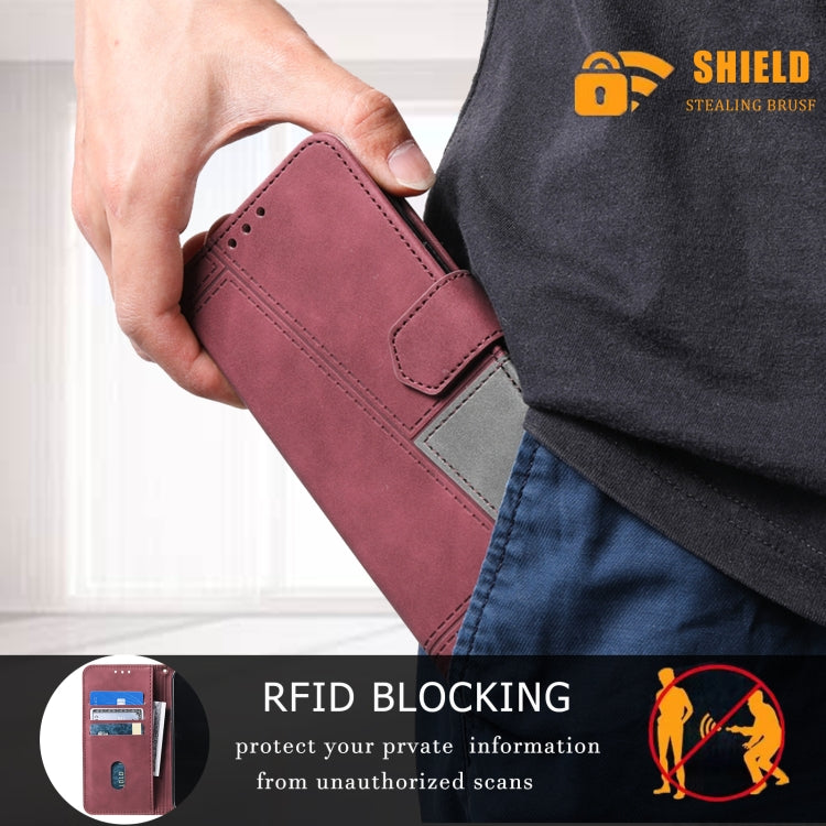 For Samsung Galaxy S25 Ultra 5G TTUDRCH Embossed Line Splicing Leather Phone Case(Wine Red) - Galaxy S25 Ultra 5G Cases by PMC Jewellery | Online Shopping South Africa | PMC Jewellery | Buy Now Pay Later Mobicred