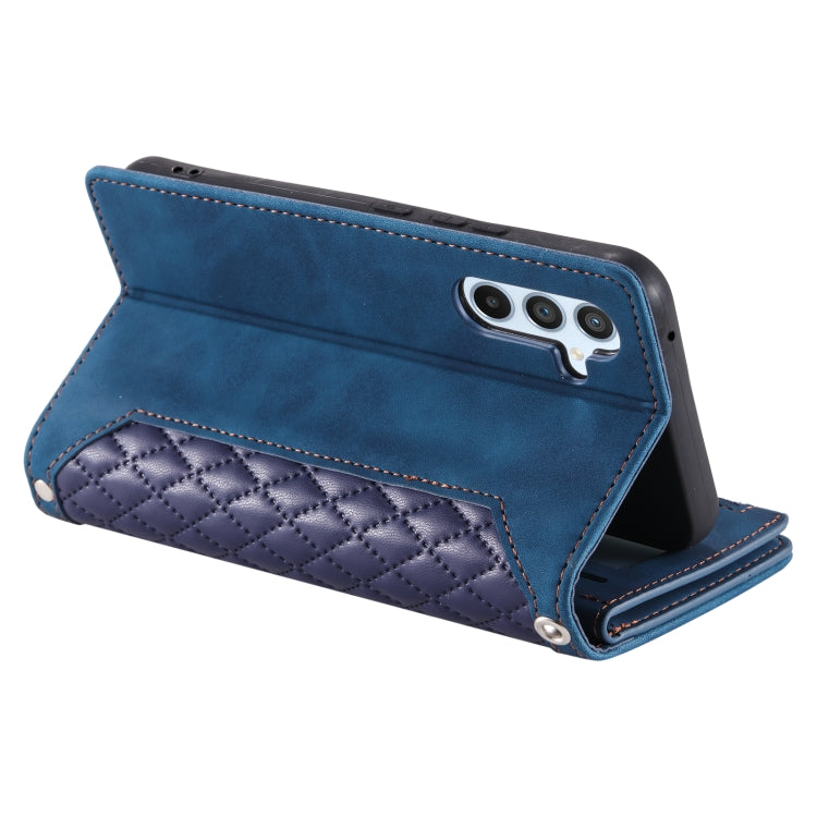 For Samsung Galaxy S25+ 5G Grid Texture Zipper Leather Phone Case with Lanyard(Blue) - Galaxy S25+ 5G Cases by PMC Jewellery | Online Shopping South Africa | PMC Jewellery | Buy Now Pay Later Mobicred