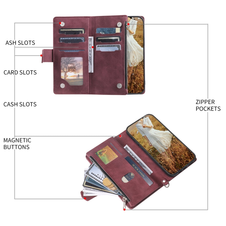 For Samsung Galaxy S25+ 5G Grid Texture Zipper Leather Phone Case with Lanyard(Wine Red) - Galaxy S25+ 5G Cases by PMC Jewellery | Online Shopping South Africa | PMC Jewellery | Buy Now Pay Later Mobicred