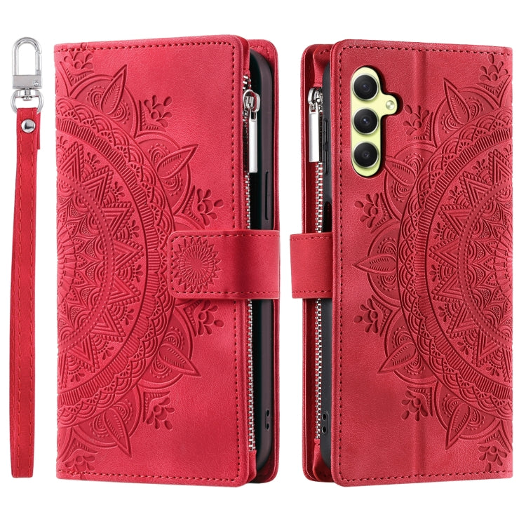 For Samsung Galaxy S25+ 5G Multi-Card Totem Zipper Leather Phone Case(Red) - Galaxy S25+ 5G Cases by PMC Jewellery | Online Shopping South Africa | PMC Jewellery | Buy Now Pay Later Mobicred
