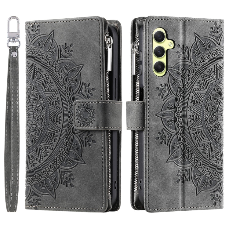 For Samsung Galaxy S25+ 5G Multi-Card Totem Zipper Leather Phone Case(Grey) - Galaxy S25+ 5G Cases by PMC Jewellery | Online Shopping South Africa | PMC Jewellery | Buy Now Pay Later Mobicred