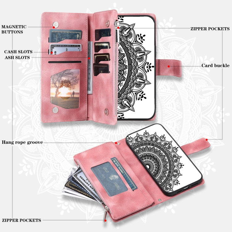 For Samsung Galaxy S25+ 5G Multi-Card Totem Zipper Leather Phone Case(Pink) - Galaxy S25+ 5G Cases by PMC Jewellery | Online Shopping South Africa | PMC Jewellery | Buy Now Pay Later Mobicred