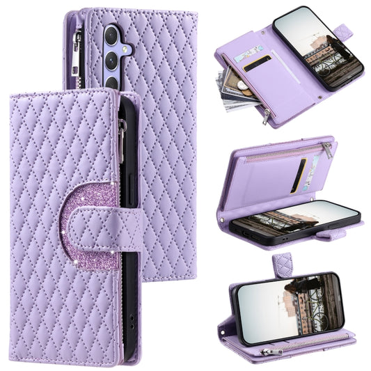 For Samsung Galaxy S25+ 5G Glitter Lattice Zipper Wallet Leather Phone Case(Purple) - Galaxy S25+ 5G Cases by PMC Jewellery | Online Shopping South Africa | PMC Jewellery | Buy Now Pay Later Mobicred