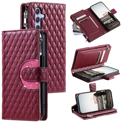 For Samsung Galaxy S25+ 5G Glitter Lattice Zipper Wallet Leather Phone Case(Wine Red) - Galaxy S25+ 5G Cases by PMC Jewellery | Online Shopping South Africa | PMC Jewellery | Buy Now Pay Later Mobicred