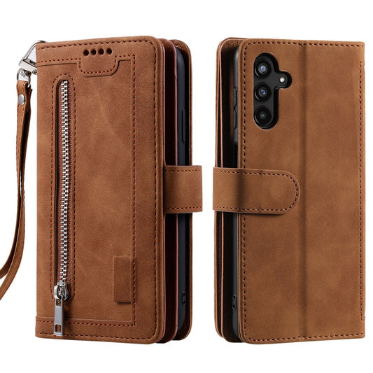 For Samsung Galaxy S25 5G Nine Card Zipper Bag Leather Phone Case with Lanyard(Brown) - Galaxy S25 5G Cases by PMC Jewellery | Online Shopping South Africa | PMC Jewellery | Buy Now Pay Later Mobicred