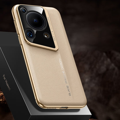 For Huawei Pura 70 Ultra J-20 Leather Skyline Design Full Coverage Phone Case(Gold) - Huawei Cases by PMC Jewellery | Online Shopping South Africa | PMC Jewellery | Buy Now Pay Later Mobicred